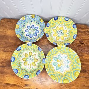 4 Laurie Gates Moroccan Melamine Soup Cereal Bowls Embossed Colorful Spring EUC